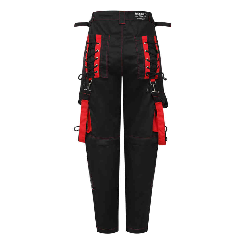 Banned - Sine Strappy Hose gerades bein - Schwarz/Rot